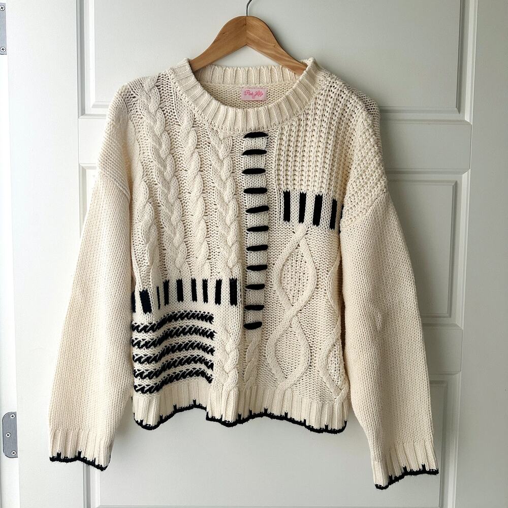 Pink Lily Cable Knit Cropped Sweater Sz M